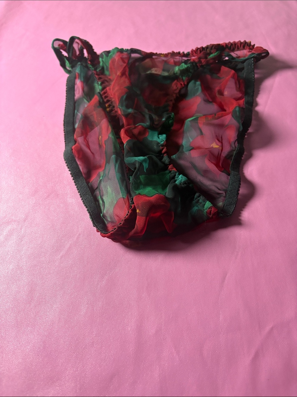 Victoria's Secret Sheer Floral Mesh Panty in Red and Green